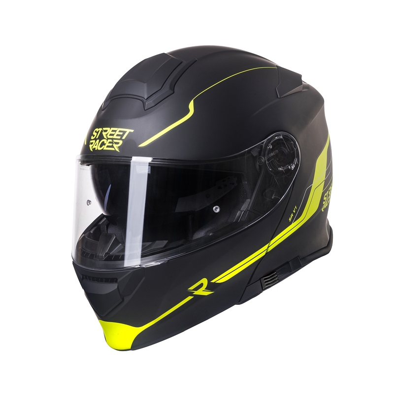Vyklápěcí přilba na motorku Street Racer SR V1 černo-fluo žlutá - II. jakost