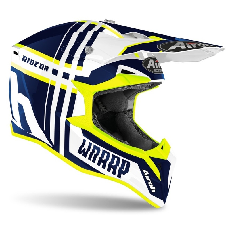 Motokrosová přilba Airoh Wraap Broken modro-bílo-fluo žlutá