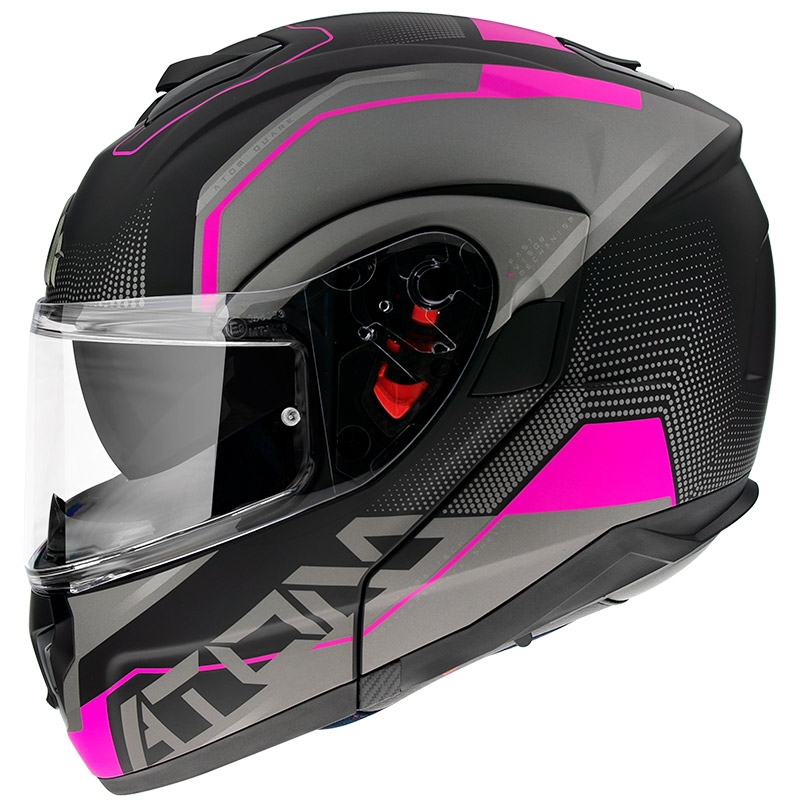 Casco de moto abatible MT Atom SV Quark negro-gris-rosa liquidación