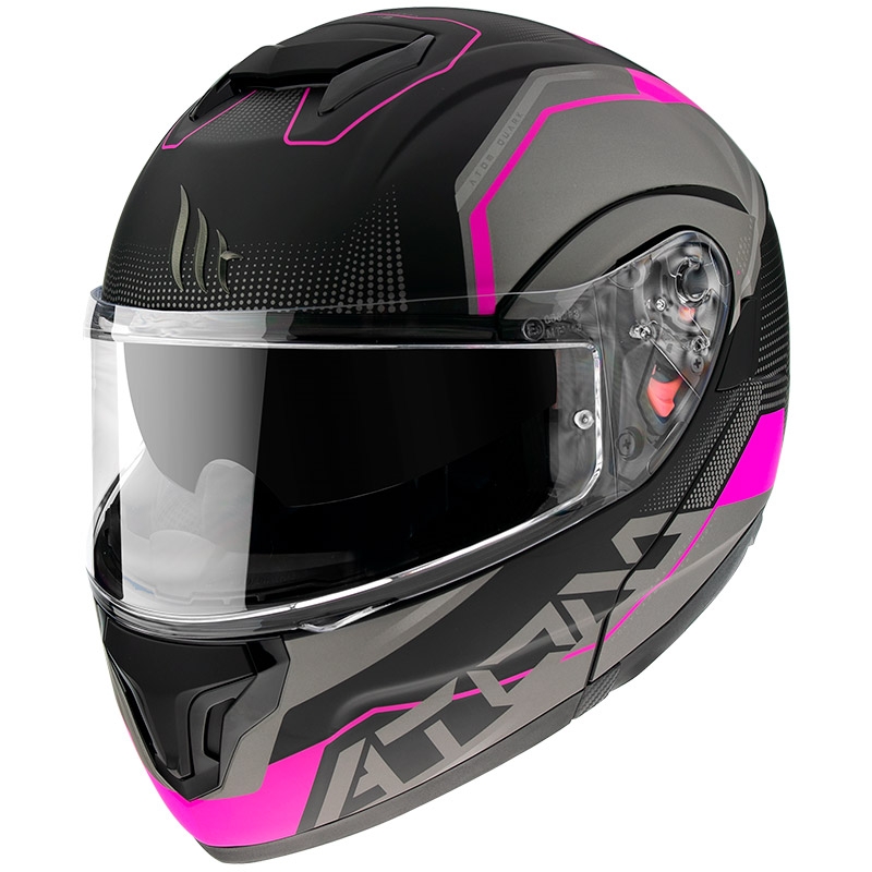 Casco de moto abatible MT Atom SV Quark negro-gris-rosa liquidación