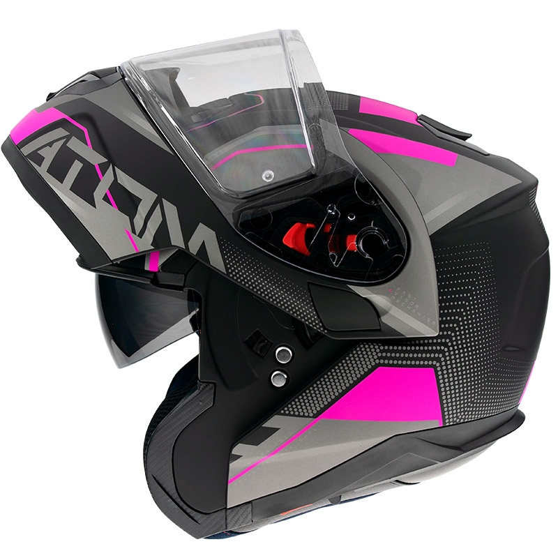 Casco de moto abatible MT Atom SV Quark negro-gris-rosa liquidación