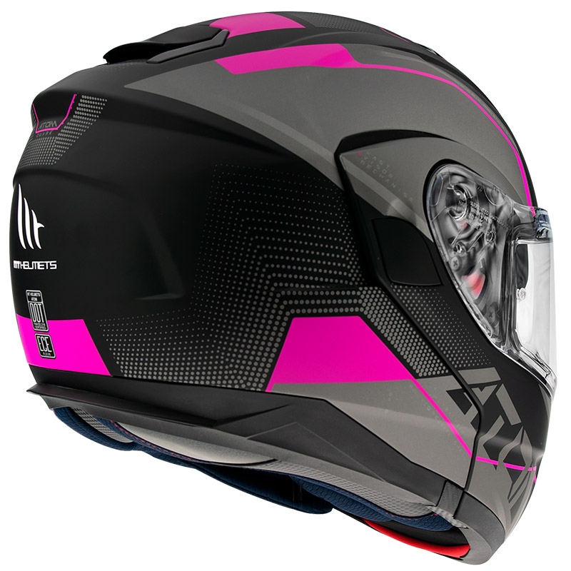 Casco de moto abatible MT Atom SV Quark negro-gris-rosa liquidación