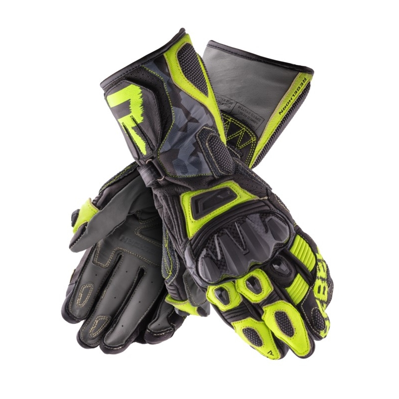 Guantes de moto Rebelhorn Rebel negro-camo-amarillo fluo liquidación