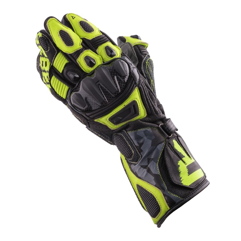 Guantes de moto Rebelhorn Rebel negro-camo-amarillo fluo liquidación