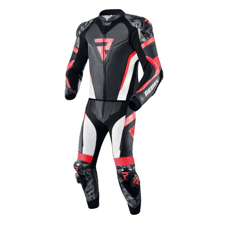 Mono de moto Rebelhorn Rebel Negro-Blanco-Rojo Flúo liquidación