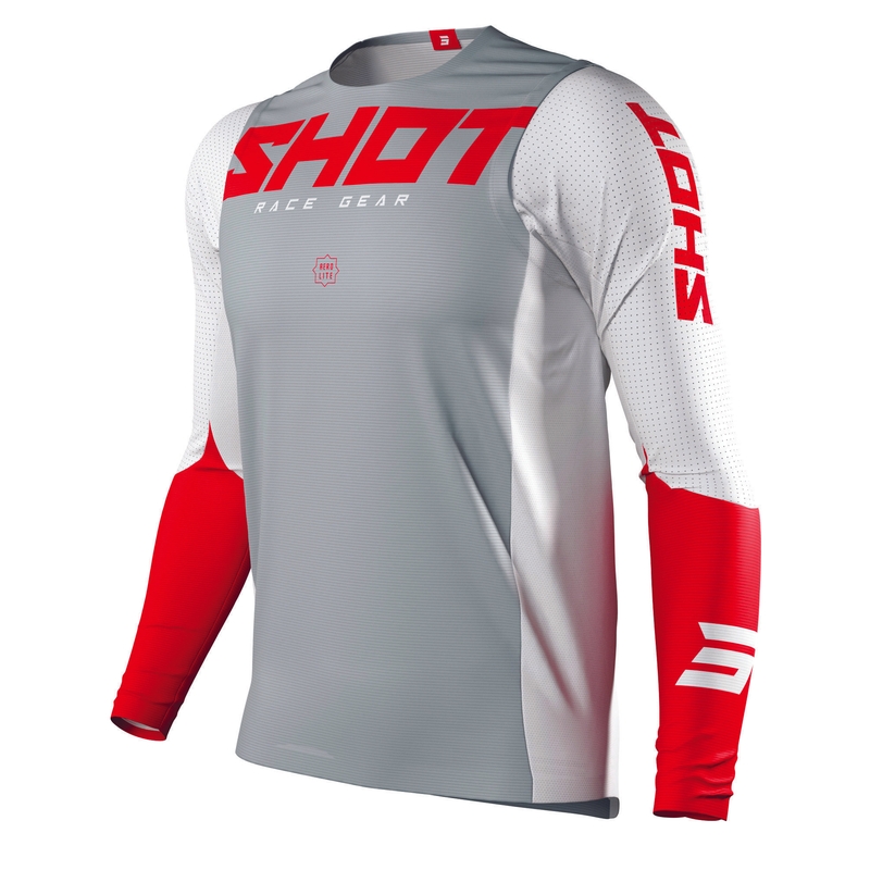 Maillot motocross Shot Aerolite Airflow gris-blanco-rojo liquidación
