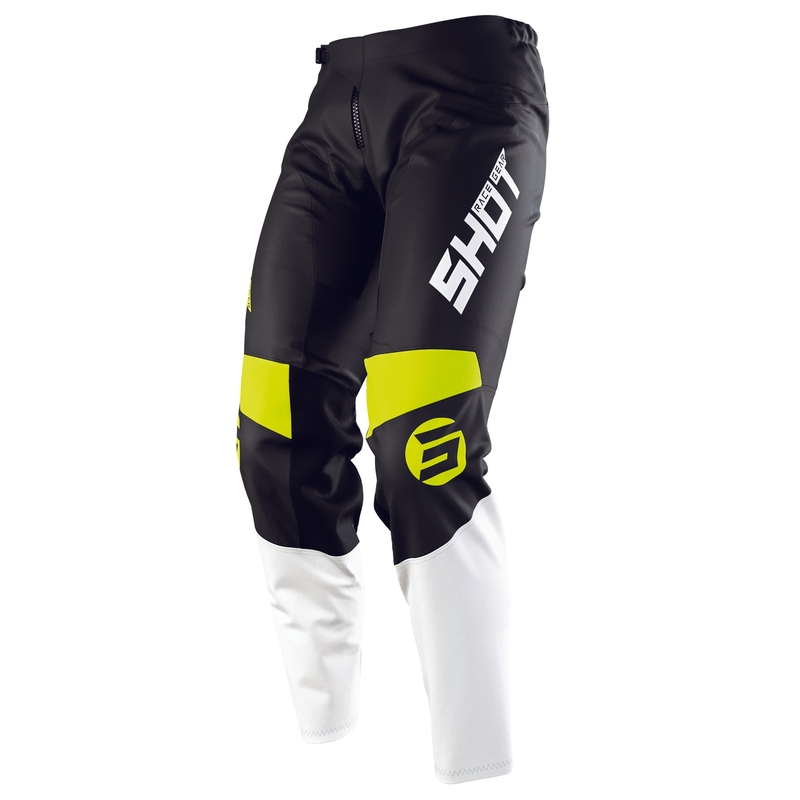 Dětské motokrosové kalhoty Shot Devo Storm černo-bílo-fluo žluté výprodej