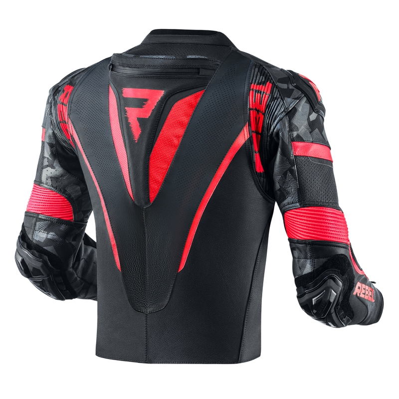 Chaqueta de moto Rebelhorn Rebel negro-rojo fluo liquidación
