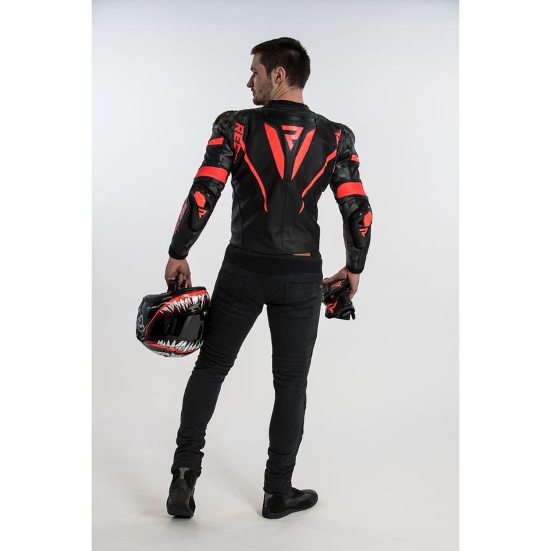 Chaqueta de moto Rebelhorn Rebel negro-rojo fluo liquidación