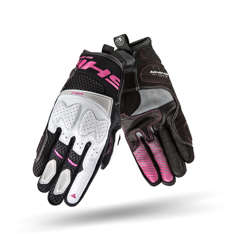 Guantes de moto Shima Blaze para mujer en blanco, negro y rosa liquidación