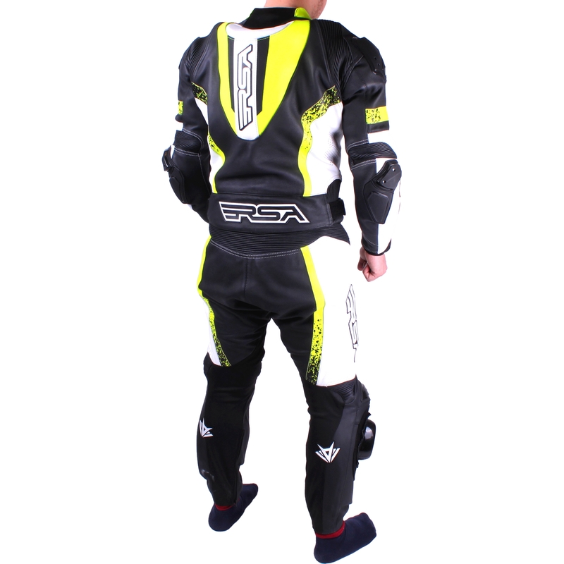 Pánská kombinéza na motorku RSA Race Glass černo-bílo-fluo žlutá výprodej