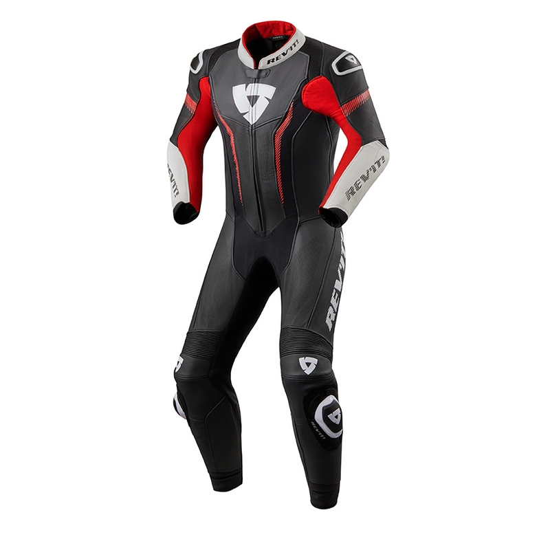 Jednodílná kombinéza na motorku Revit Argon černo-neonově červená výprodej