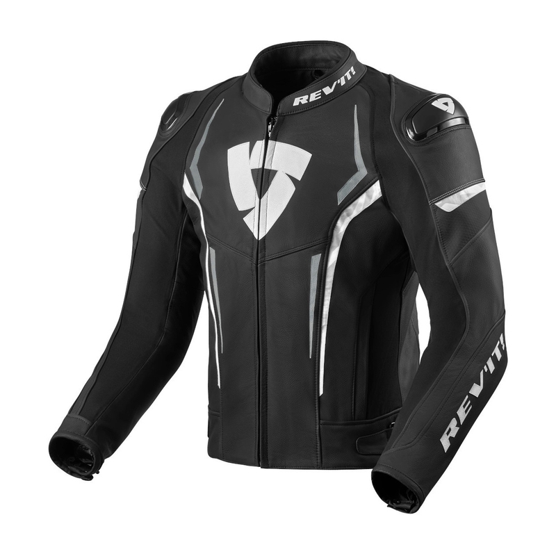 Chaqueta de moto Revit Glide negra y blanca liquidación