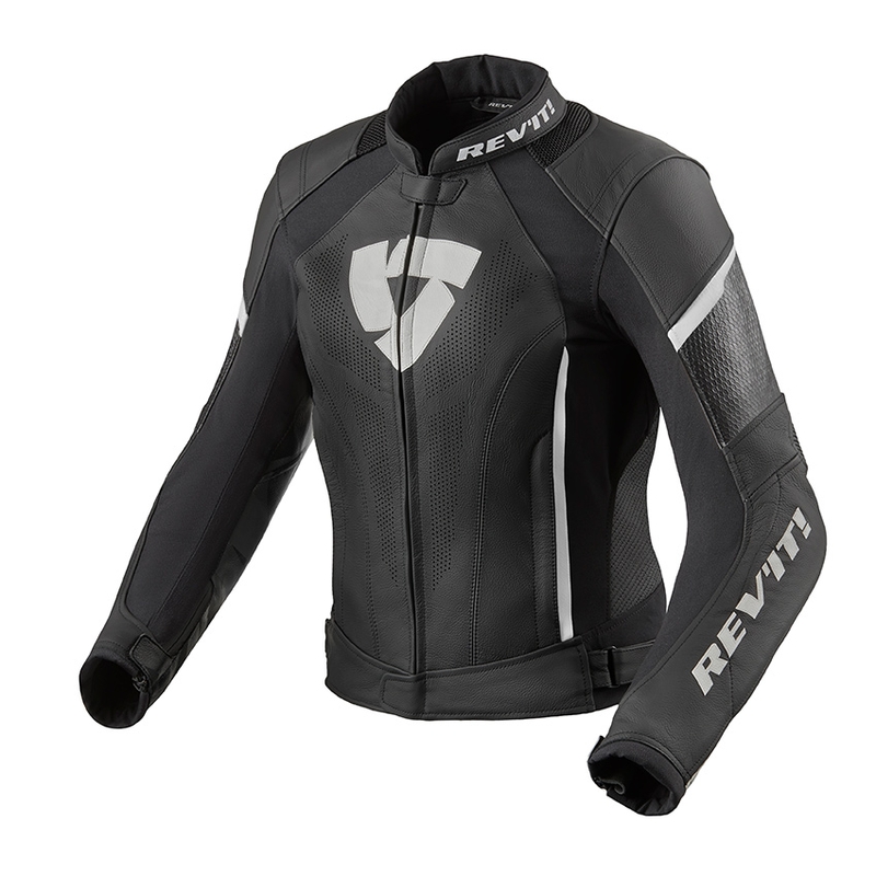 Chaqueta de moto Revit Xena 3 para mujer en blanco y negro liquidación