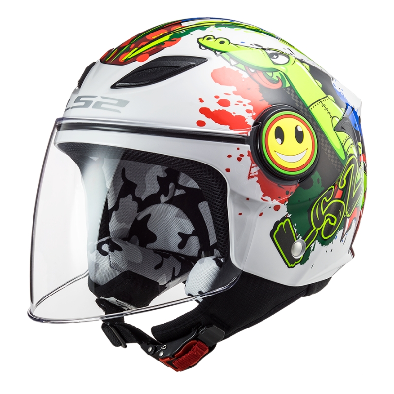 Casco de moto infantil abierto LS2 OF602 Funny Croco blanco