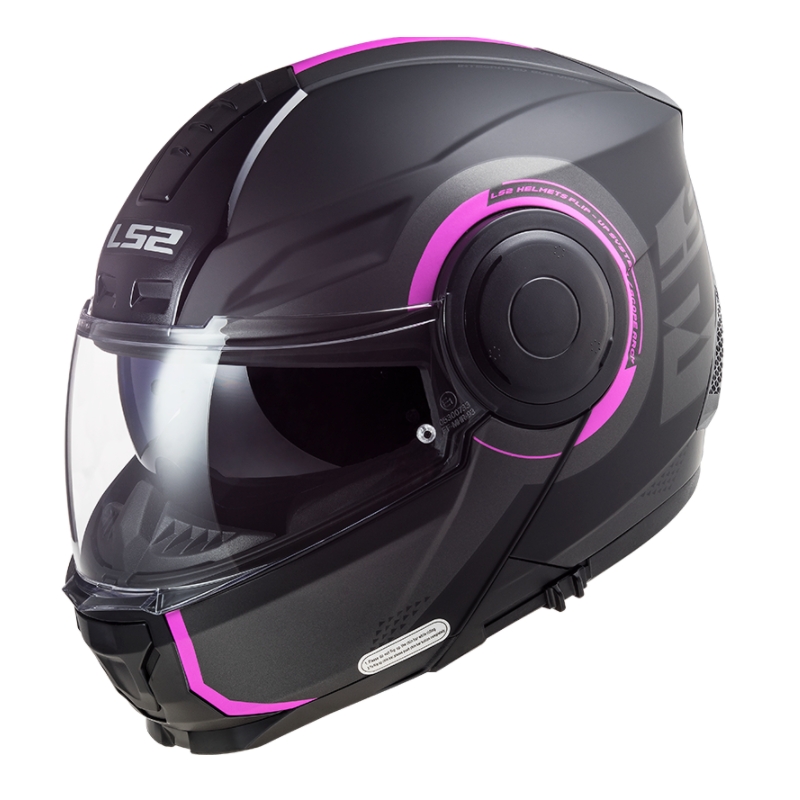 Casco de moto abatible LS2 FF902 Scope Arch negro y rosa mate