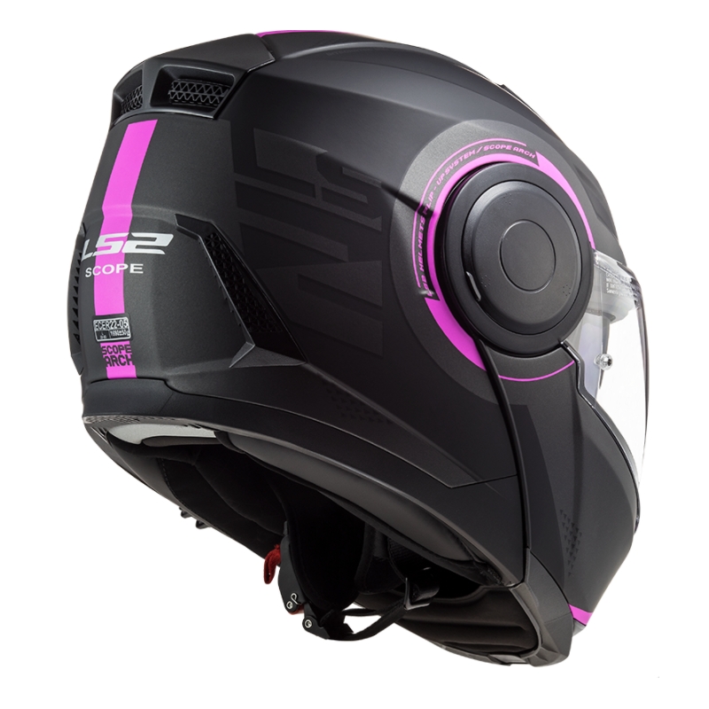 Casco de moto abatible LS2 FF902 Scope Arch negro y rosa mate