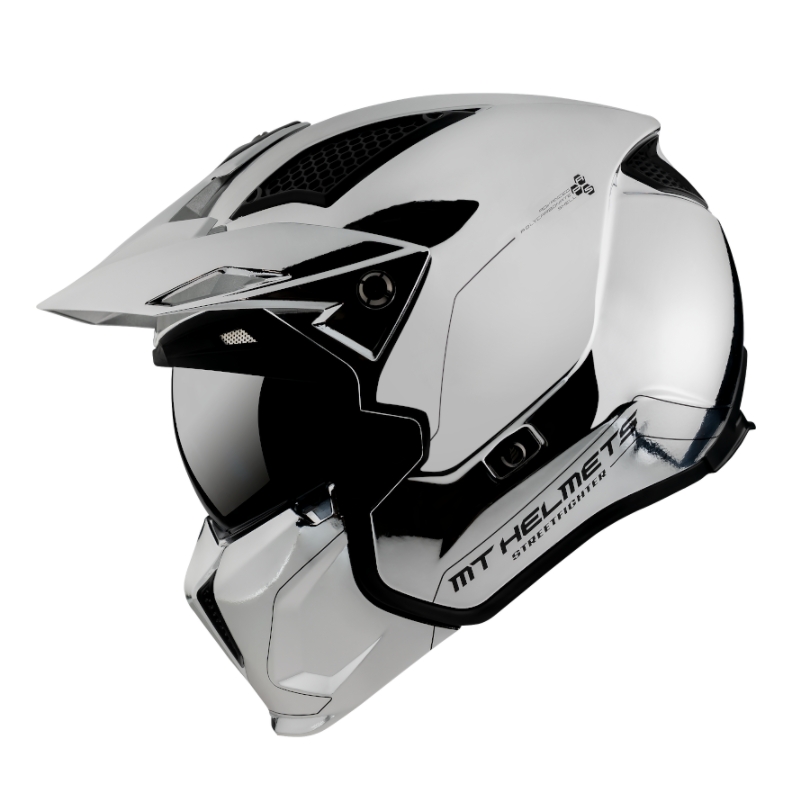 Casco MT Streetfighter SV Cromado Visera Abierta Plata Venta liquidación