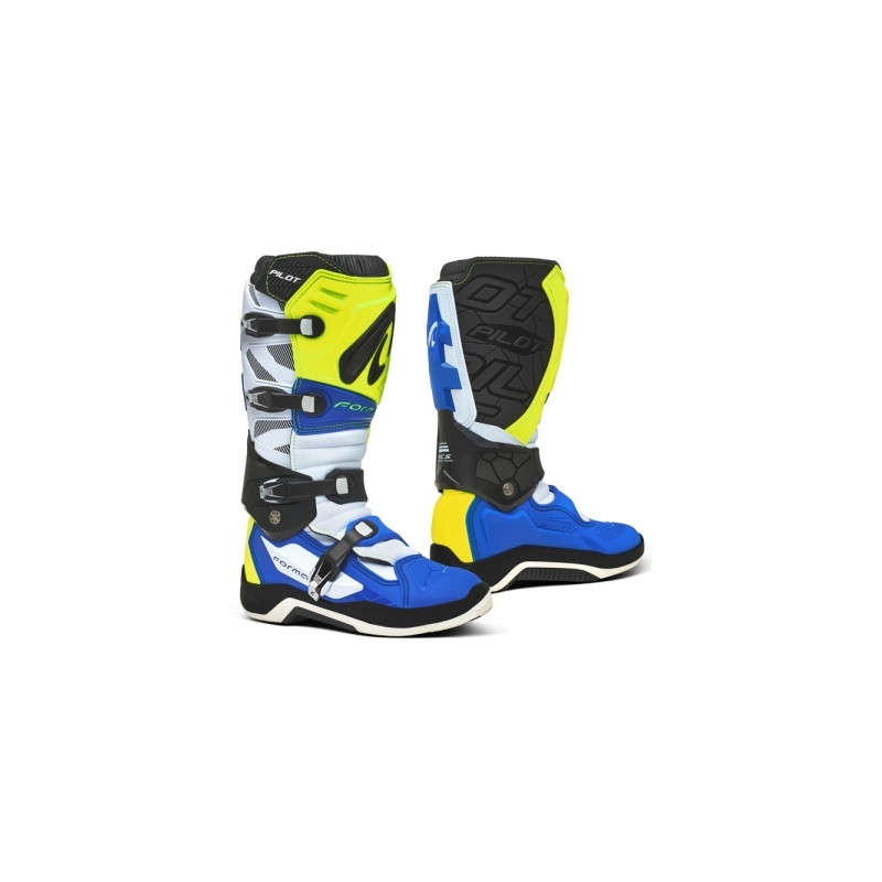 Botas de moto Forma Pilot azul-blanco-amarillo fluo