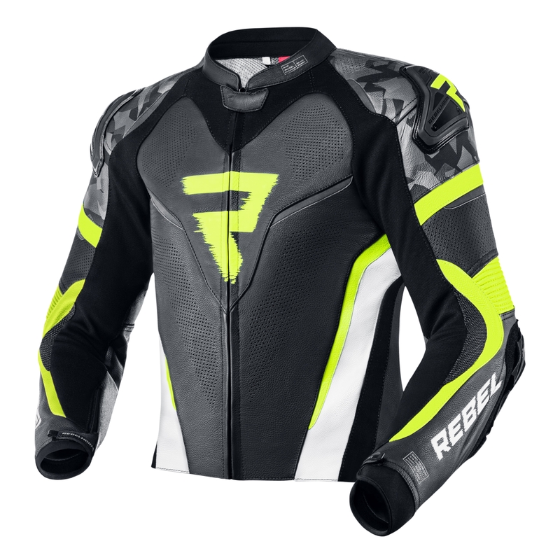 Bunda na motorku Rebelhorn Rebel černo-bílo-fluo žlutá (KOPIE)