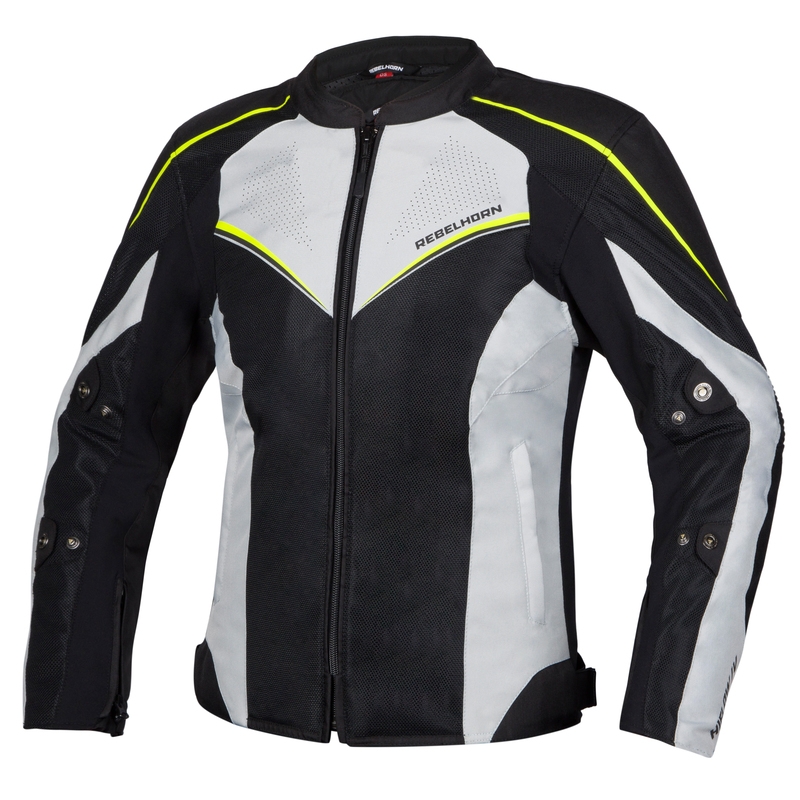 Chaqueta de moto Rebelhorn Hiflow IV Black-Silver-Fluo Yellow para mujer liquidación