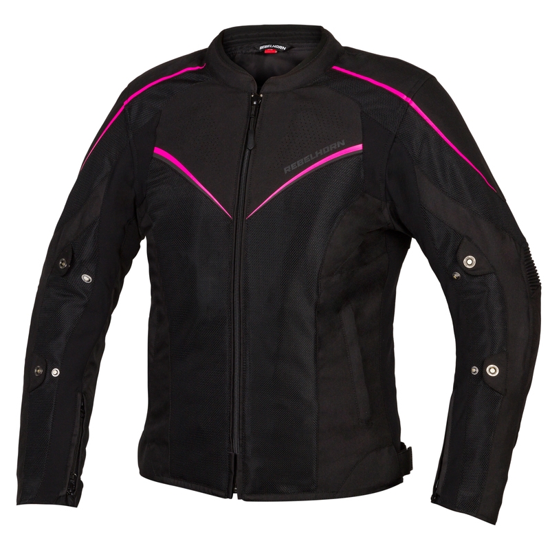 Chaqueta de moto Rebelhorn Hiflow IV Black-Fluo Pink para mujer liquidación