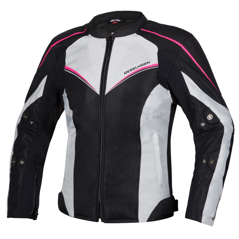 Chaqueta de moto para mujer Rebelhorn Hiflow IV Negro-Plata-Rosa liquidación