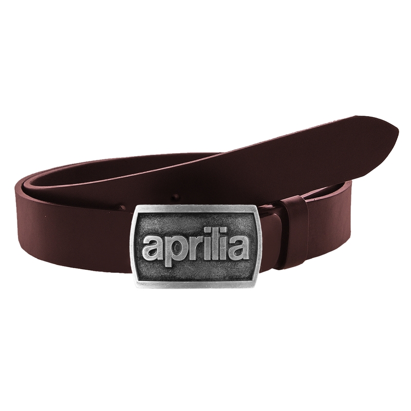 Cinturón de moto de cuero con hebilla Aprilia marrón