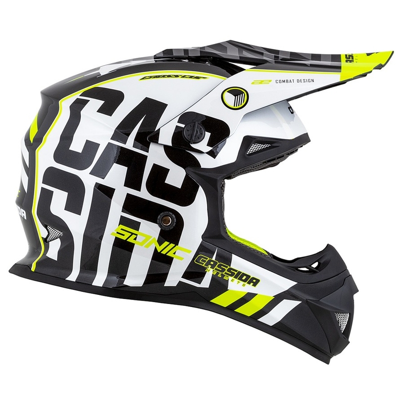 Casco Cassida Cross Cup Sonic Motocross negro-blanco-amarillo fluo