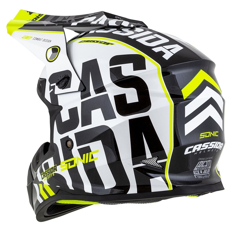 Casco Cassida Cross Cup Sonic Motocross negro-blanco-amarillo fluo