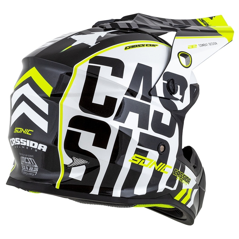 Casco Cassida Cross Cup Sonic Motocross negro-blanco-amarillo fluo