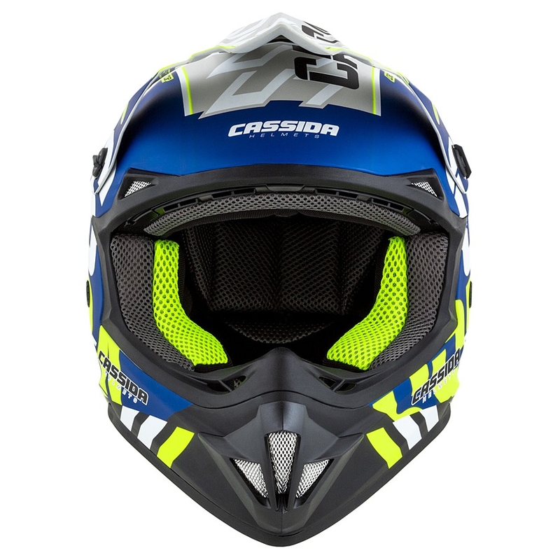Casco de motocross Cassida Cross Cup Sonic fluo amarillo-azul mate