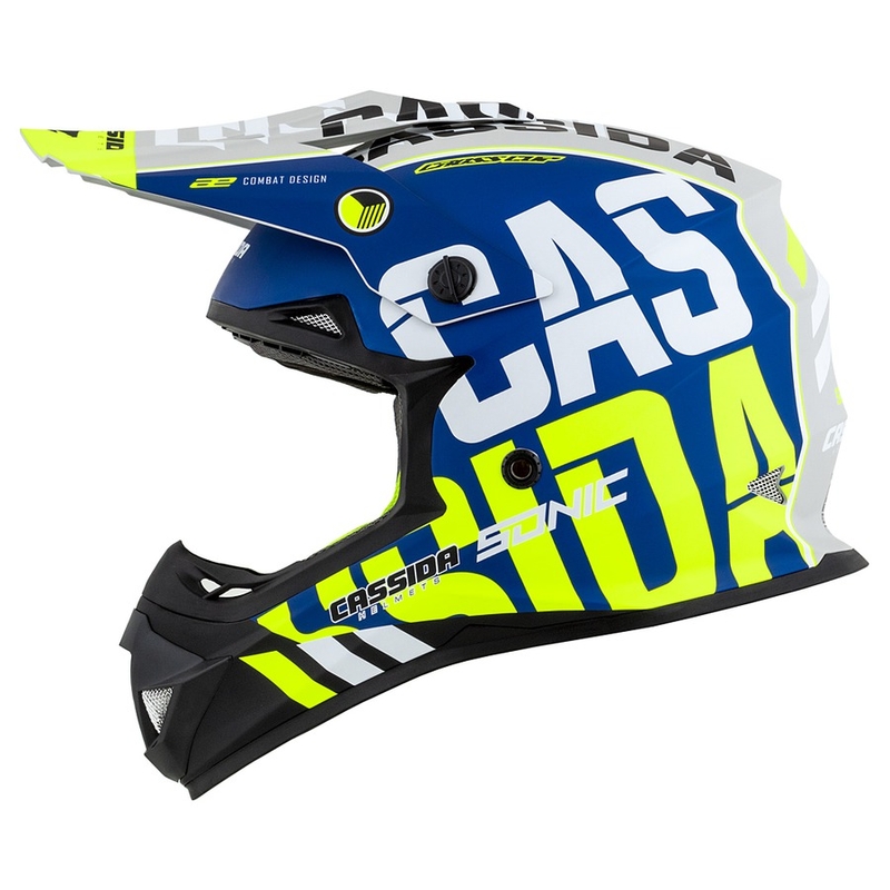Casco de motocross Cassida Cross Cup Sonic fluo amarillo-azul mate