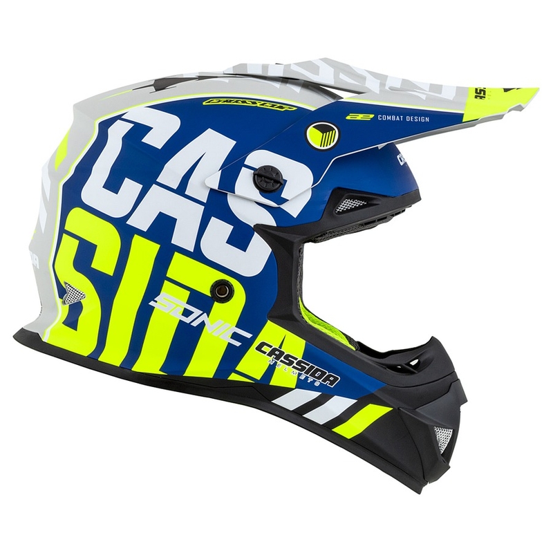 Casco de motocross Cassida Cross Cup Sonic fluo amarillo-azul mate