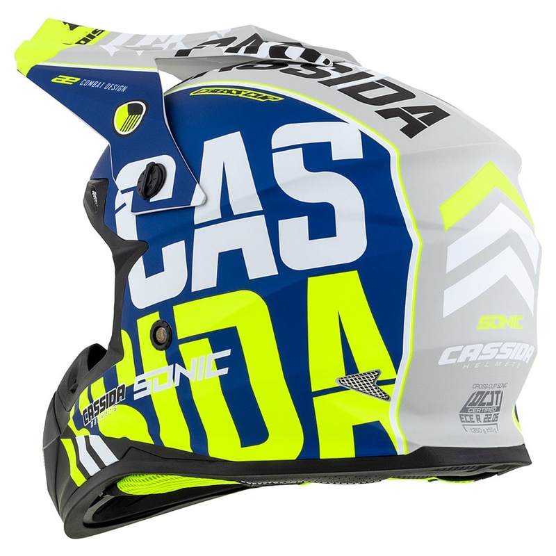 Casco de motocross Cassida Cross Cup Sonic fluo amarillo-azul mate