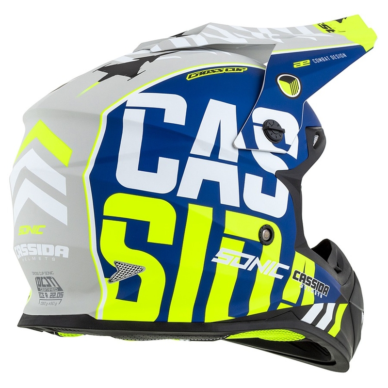 Casco de motocross Cassida Cross Cup Sonic fluo amarillo-azul mate