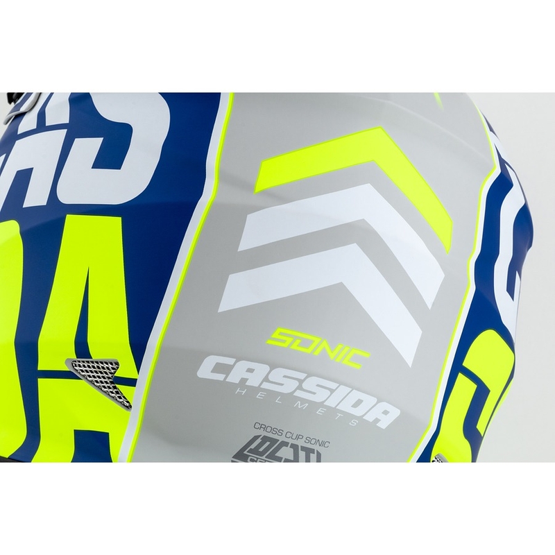 Casco de motocross Cassida Cross Cup Sonic fluo amarillo-azul mate