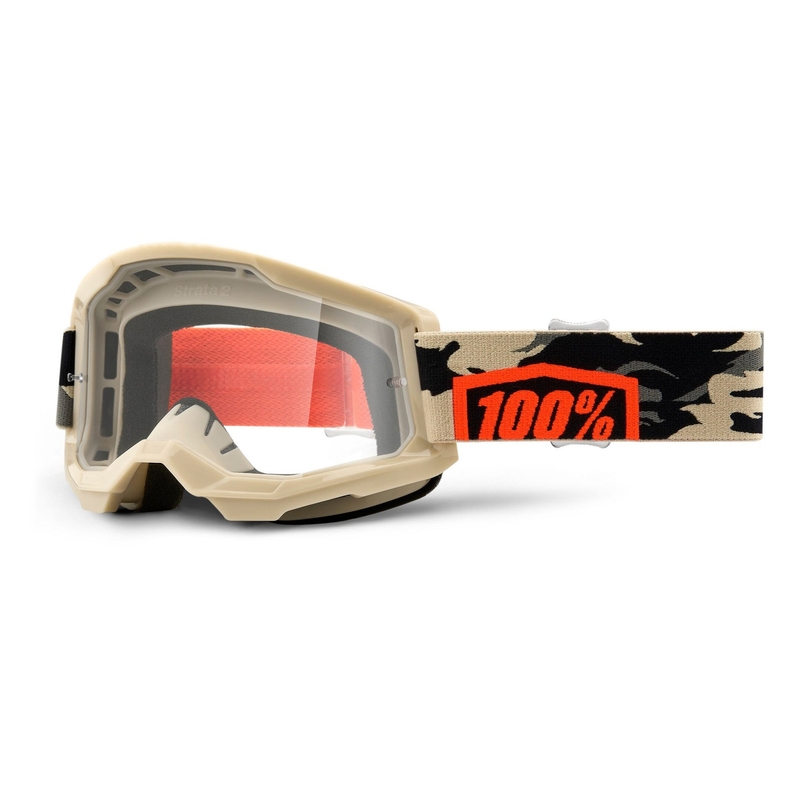 Gafas de motocross 100% STRATA 2 Kombat beige (plexi transparente)