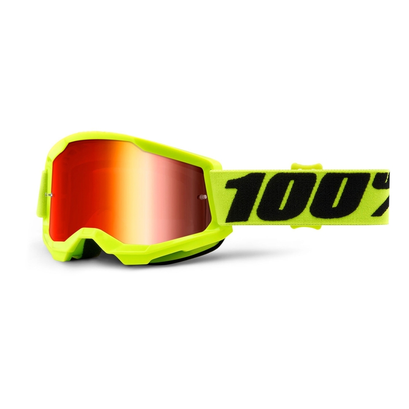 Gafas de motocross para niños 100% STRATA 2 fluo yellow (rojo mirrored plexi)
