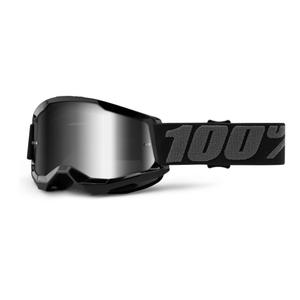Gafas de motocross para niños 100% STRATA 2 negras (plexi espejado plateado)