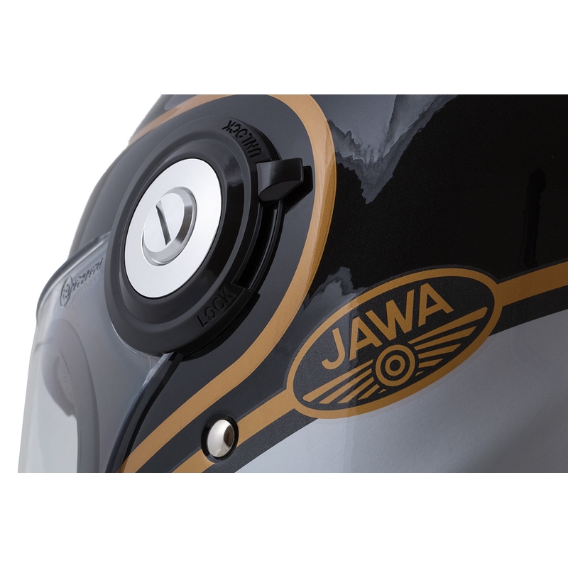 Casco integral de moto Cassida Fibre Jawa Sport negro-plata-oro