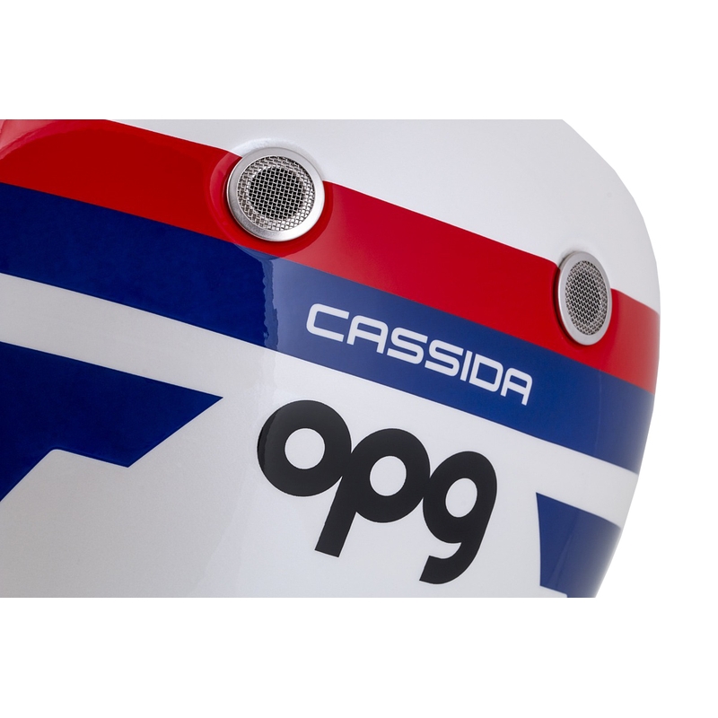 Casco integral de moto Cassida Fibre OPG blanco-azul-rojo