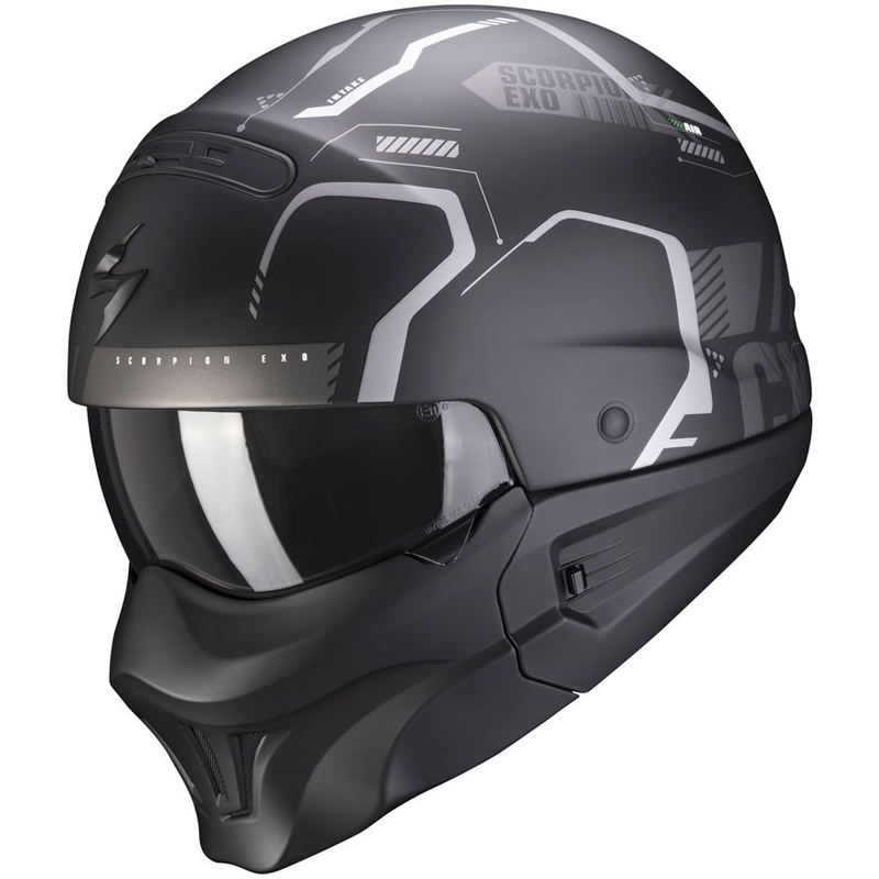 Casco abierto con máscara Scorpion EXO-COMBAT EVO Ram negro-plata mate
