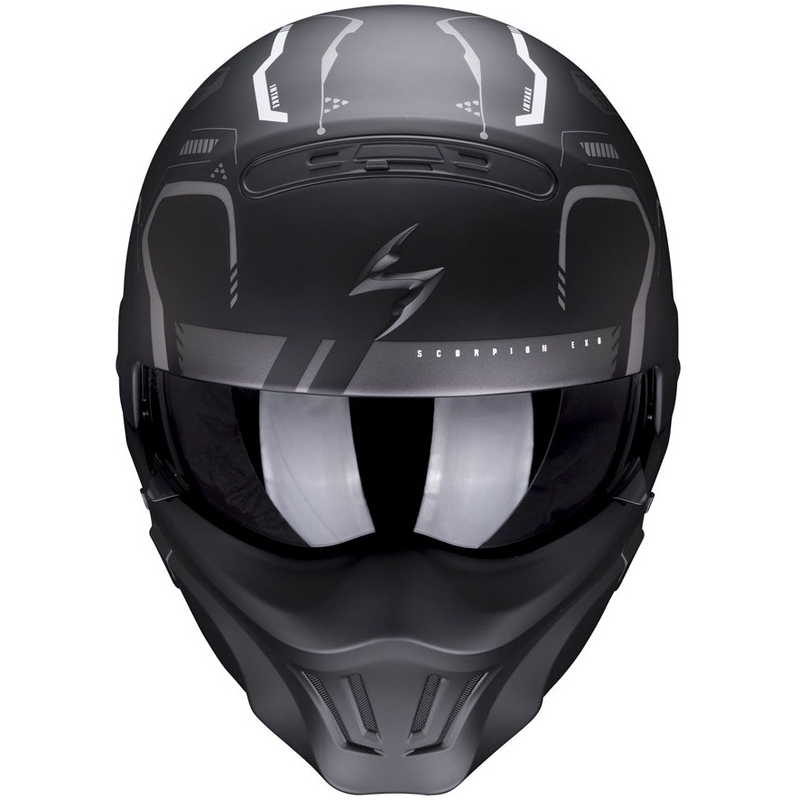 Casco abierto con máscara Scorpion EXO-COMBAT EVO Ram negro-plata mate