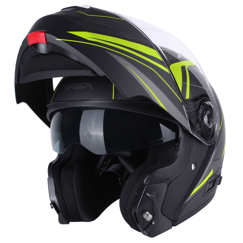 Casco de moto RSA Rival negro-gris-amarillo fluorescente tip-up