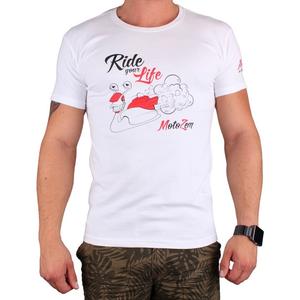 Camiseta s motivem MotoZem Ride your life blanca liquidación