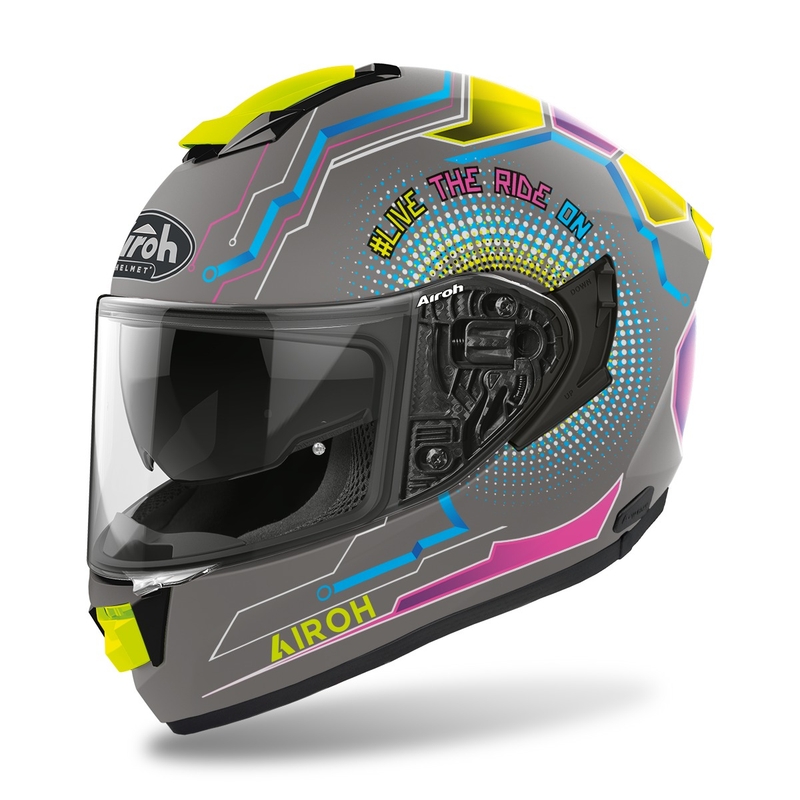 Integrální přilba na motorku Airoh ST.501 Power 2022 šedo-modro-růžovo-fluo žlutá matná výprodej