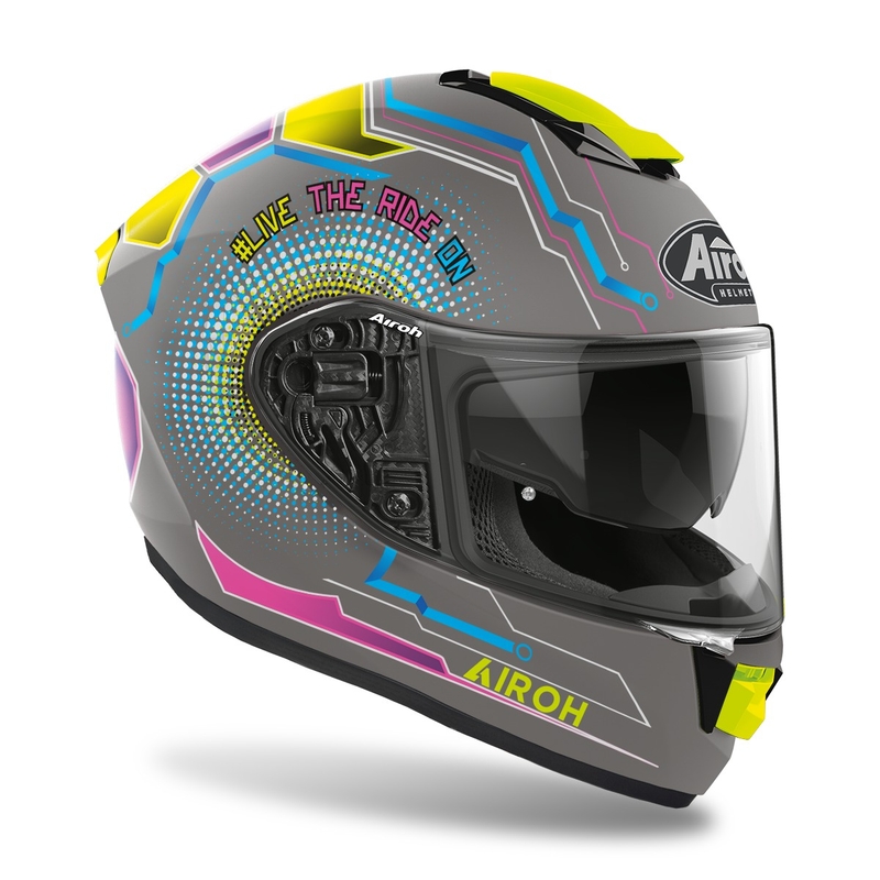 Integrální přilba na motorku Airoh ST.501 Power 2022 šedo-modro-růžovo-fluo žlutá matná výprodej