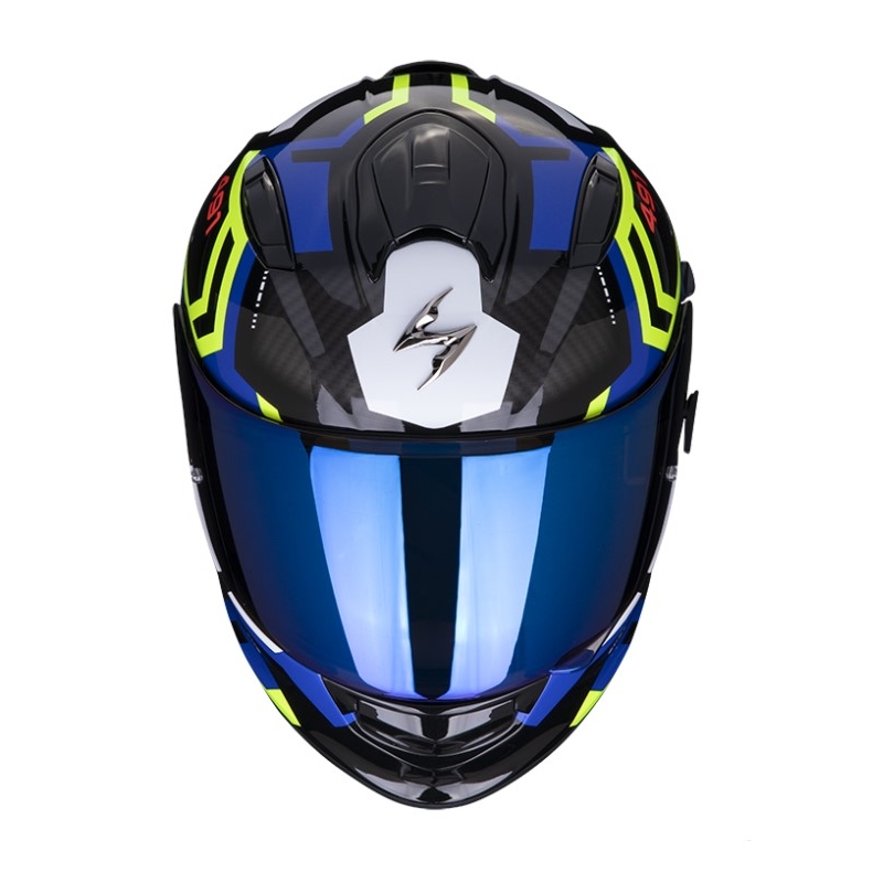 Casco integral de moto SCORPION EXO-491 SPIN negro-azul-amarillo fluo liquidación