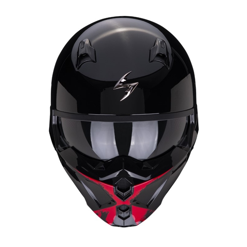 Casco abierto con máscara SCORPION COVERT-X TANKER negro-rojo
